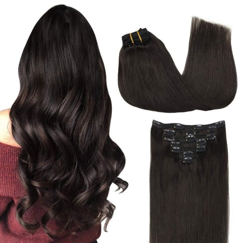 GOO GOO Clip in Hair Extensions Real Human Hair, 24inch 120g 7Pcs, 2 Dark Brown, Remy Human Hair Extensions Clip ins for Women, Natural Human Hair