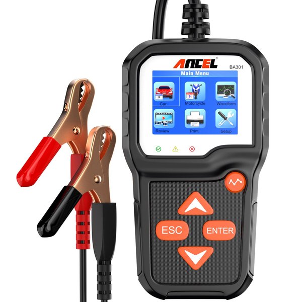ANCEL BA301 6V 12V Car Battery Tester, 100-2000 CCA Automotive Load Tester Alternator Tester Auto Digital Battery Analyzer Cranking and Charging System Test Tool for Motorcycle Car Boat Truck SUV ATV