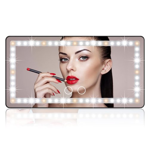 Car Sun Visor Vanity Mirror, Rechargeable Makeup Mirror with 3 Light Modes & 60 LEDs - Dimmable Clip-on Rear View Sun-Shading Cosmetic Mirror, Universal for Car SUV(Black)