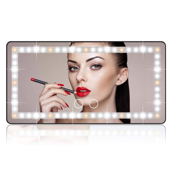 Car Sun Visor Vanity Mirror, Rechargeable Makeup Mirror with 3 Light Modes & 60 LEDs - Dimmable Clip-on Rear View Sun-Shading Cosmetic Mirror, Universal for Car SUV(Black)