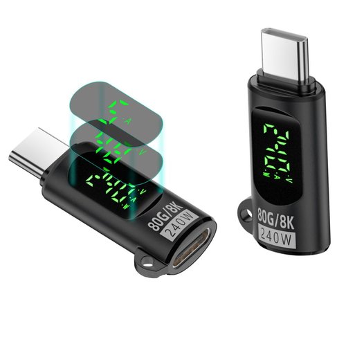 GLHONG 80Gbps USB C Adapter, 240W Type C Male to Female Extender Converter Thunderbolt 5 Extension Support 48V/5A 8K@60Hz OTG Data Transfer & Charge with LED Digital Display 2pack (Black)