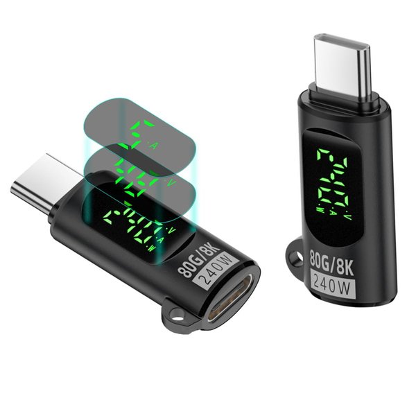 GLHONG 80Gbps USB C Adapter, 240W Type C Male to Female Extender Converter Thunderbolt 5 Extension Support 48V/5A 8K@60Hz OTG Data Transfer & Charge with LED Digital Display 2pack (Black)