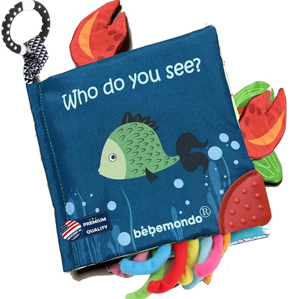 Fish Soft Baby Book Toys,Touch Feel Cloth Crinkle Books for Babies,Infant Toys 0-3-6-12 Months,Learning Education Toys,Sensory Mirror Toy,Baby Gifts Christmas Stocking Stuffers for Boys Girls-Teether