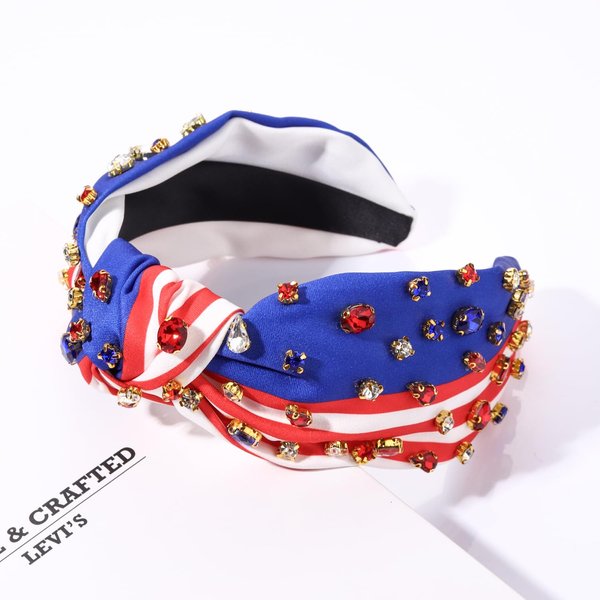GLBCC 4th of July Headband American Flag Crystal Star Knottted Headband for Women Fourth of July Patriotic Wide Headband