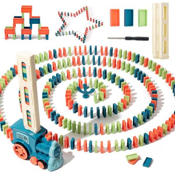 WFOGOC Automatic Domino Train Toys for Kids 200pcs Blocks and Stacking Toys Dominos Montessori for Boys Girls Christmas Birthday Gifts for Toddler Activities Game Ages 3 4 5 6-8