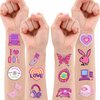 100PCS 2000s Y2K Temporary Tattoos Stickers Themed Pink Birthday Party Supplies Favors Decorations Throwback Early 00’s Tattoo Sticker Gifts For Teen Girls School Prizes Carnival