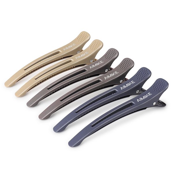 AIMIKE 6pcs Hair Clips for Styling Sectioning, No Crease Duck Billed Hair Clips with Silicone Band, Hair Styling Clips, Hair Roller Clips, Salon Hair Sectioning Clips, Hair Cutting Clips,Neutral