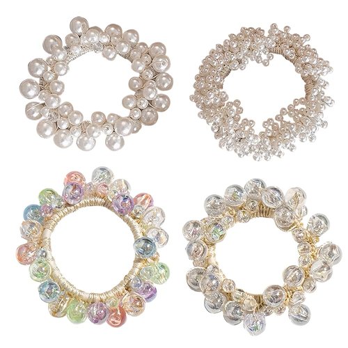 Generic 4 Pcs Pearl Hair Scrunchies, Elastic Hair Ropes Ponytail Holder Scrunchies Tightening Hairring bands Ponytail Holder Hair Accessories for Women and Girls