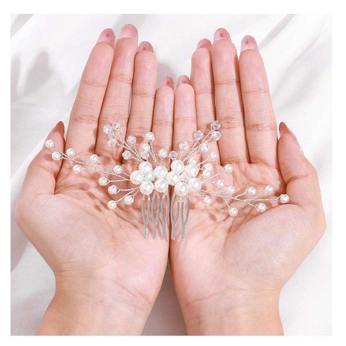 Yokawe Bridal Wedding Hair Comb Silver Crystal Bride Side Combs Pearl Hair Accessories for Women and Girls
