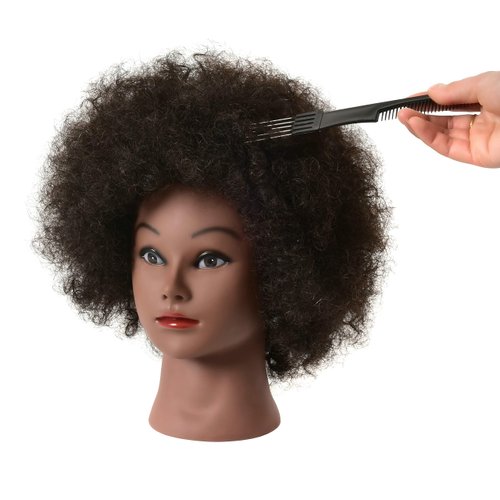FUTAI Kinky Curly Real 100% Human Hair Mannequin Head with Table Clamp Stand for Hairdresser Practice Braiding Styling Manikin Cosmetology Doll Training Head Bleaching Dyeing Curling Cutting Updos