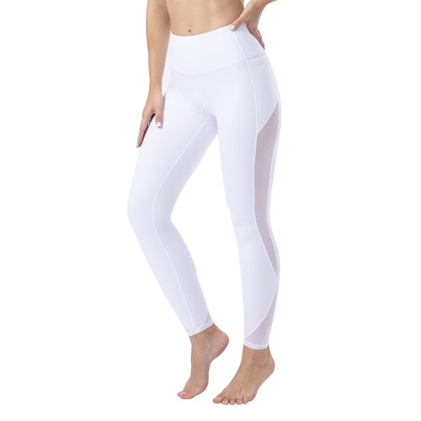 ONGASOFT Yoga Pants for Women Fitness Running Workout Leggings Tummy Control Side Pockets White