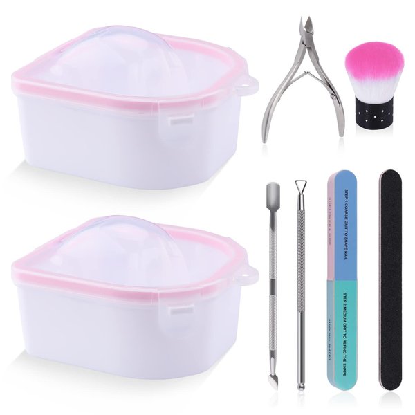 8PCS Nail Soaking Bowl Lorvain Nail Soak Tray with 6PCS Nail Polish Remover Tools Manicure Bowls with Cuticle Peeler Pusher Cutter and Nail Files Professional Nail Art Spa Tools for Salon Home (Blue)