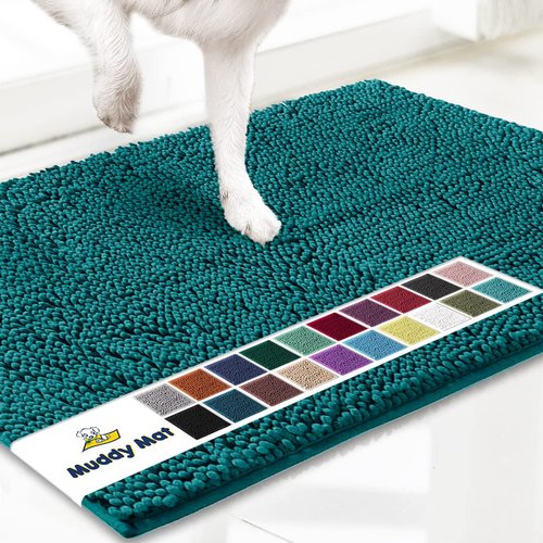Muddy Mat® Original Dog Door Mat for Muddy Paws, Super Absorbent Microfiber, Non-Slip Washable Pet Rug, Quick Dry Chenille Entryway Carpet, Machine Washable Indoor Outdoor mat, Teal 18"x28"