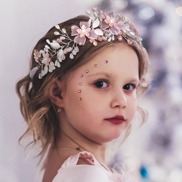 Woeoe Flower Princess Headpiece Crystal Wedding Headband Crown Beaded Leaf First Communion Hair Accessories Birthday Party Photography for Girl