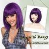 Angzon Purple Bob Wigs with Bangs Short Straight Bob Wigs For Women Shoulder Length Synthetic Bob Wigs For Halloween Daily Party Cosplay