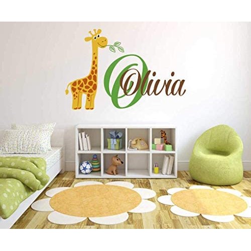Giraffe Custom Name Wall Decal - Personalized Giraffe Wall Art Sticker - Boys and Girls Wall Decor - Nursery Wall Decal for Bedroom playroom Decoration (Wide 20"x14" Height)