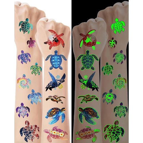 168 Pieces Luminous Turtle Temporary Tattoos Glow in The Dark Turtle Themed Tattoos Stickers Party Decoration Supplies favors Body Art for Kids Adults
