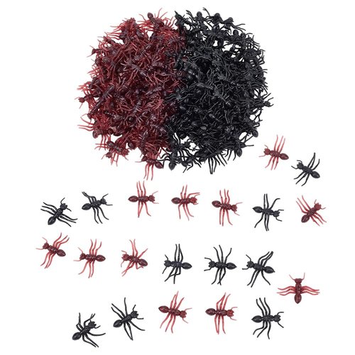 NBEADS 200 Pcs 2 Colors Plastic Faux Ant, Big Faux Ant Simulation Ant Prank Plastic Beetles Model Realistic Insects Trick Joke Insects for Halloween Party Favors Decoration Props, Black and Dark Red