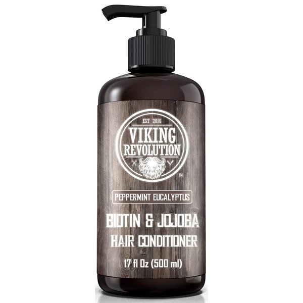 Viking Revolution Biotin Mens Conditioner - Eucalyptus and Peppermint Conditioner with Jojoba Oil and Mint Oil - Peppermint Oil Hair Conditioner for Men - Conditioner for Dry Hair (17 Oz)