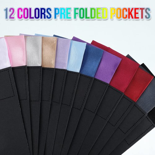 Xuhal 12 Pcs Men's Flat Prefolded Pocket Square Masculine Polyester Suit Rectangular Pocket Square Handkerchief on Card, 12 Colors