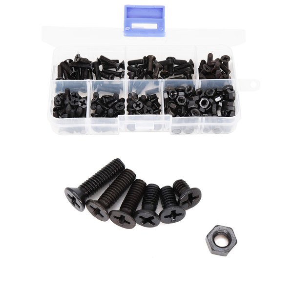 binifiMux 220pcs M4 Flat Head Black Screw Nuts Kit, M4 x 6mm/ 10mm/ 12mm/ 16mm/ 18mm/ 20mm
