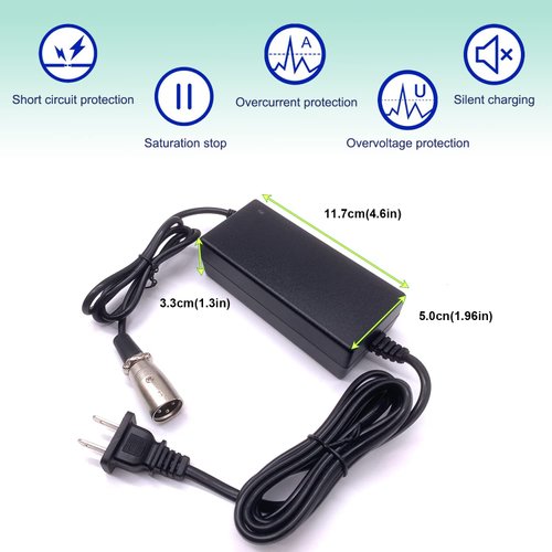 UAUSE 24V2A 3 pin XLR Electric Scooter Battery Charger Replacement for Drive Scout Mobility Razor Go Go Elite Traveller SC40E/SC44E, Ezip Mountain Trailz, Jazzy Electric Power Charger