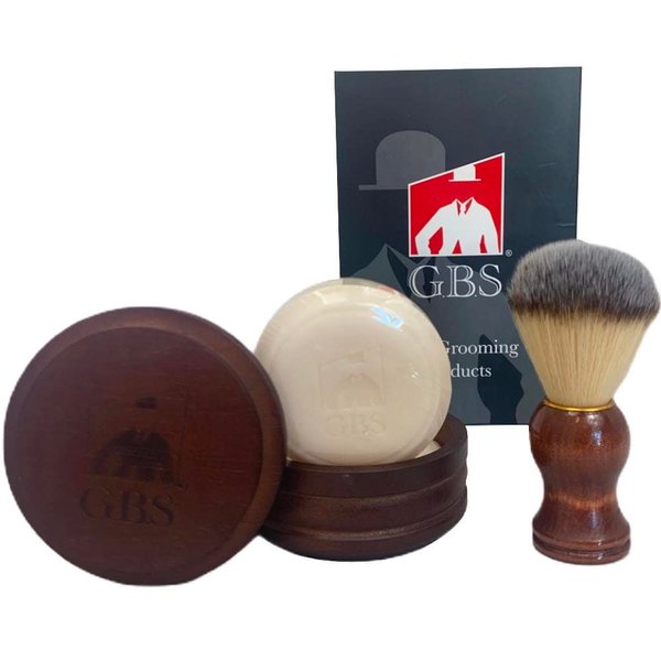 G.B.S Wooden Shaving Set, Synthetic Vegan Shaving Brush Wood Handle and Soap Bowl with All Natural Shave Soap 3IN1 Kit for Men Practical Christmas Gift for Men