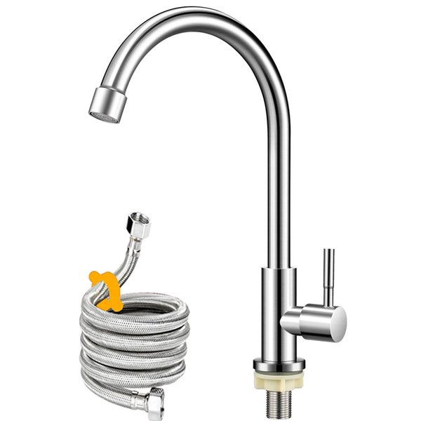 Cold Water Faucet Only,Brushed Nickel Stainless Steel Single Handle Single Hole Faucet High Arc Cold Water Sink Faucet for Kitchen,Outdoor, Garden and Bar.(Free Cold Water Supply Lines)