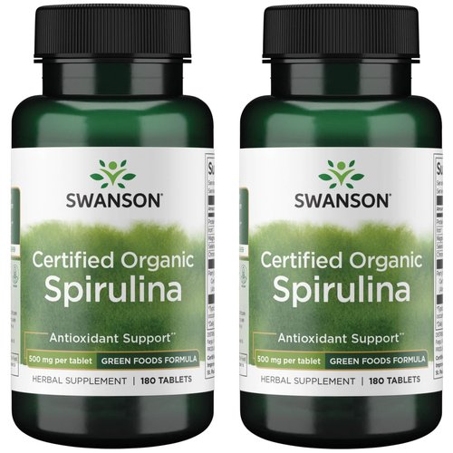 Swanson Certified Organic Spirulina 500 mg 180 Tabs (2 Pack)