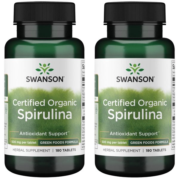 Swanson Certified Organic Spirulina 500 mg 180 Tabs (2 Pack)