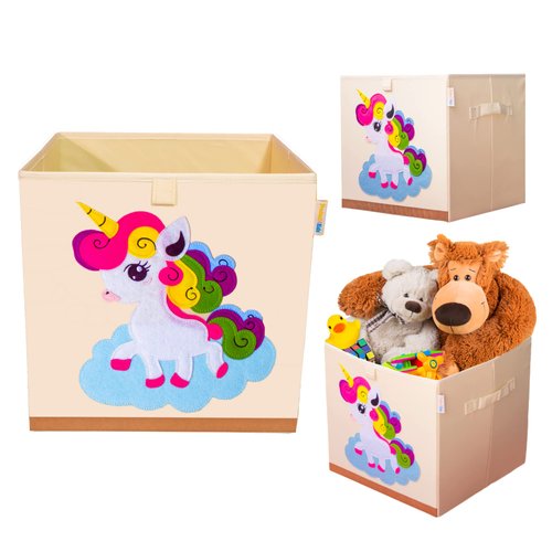 Product 4 Kids - Washable Toy Organizers and Storage, Canvas Toy Chest Organizer Foldable Kids Toy Storage Organizers for Child's Bedroom or Playroom -13x13x13 Inch (Unicorn)