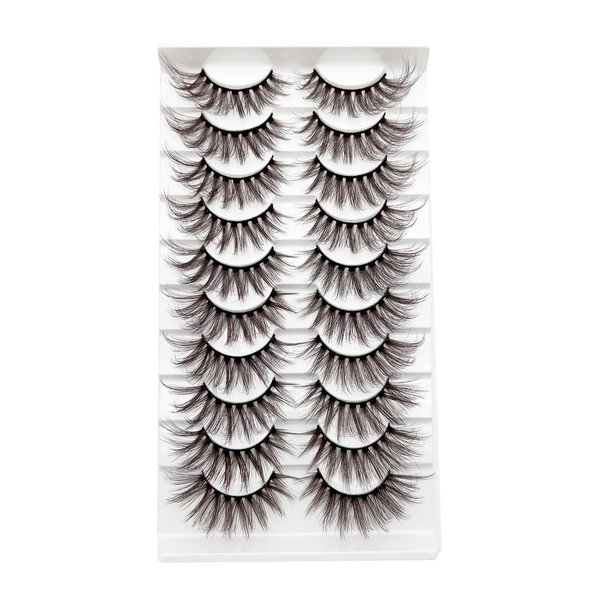 Brown Eyelashes Fairy Lashes Cat Eye Wispy False Eyelashes Mink Fluffy Dramatic Dark Brown Strip Lashes Fox Eye Long Volume Fake Eyelashes 10 Pairs (MQ608)