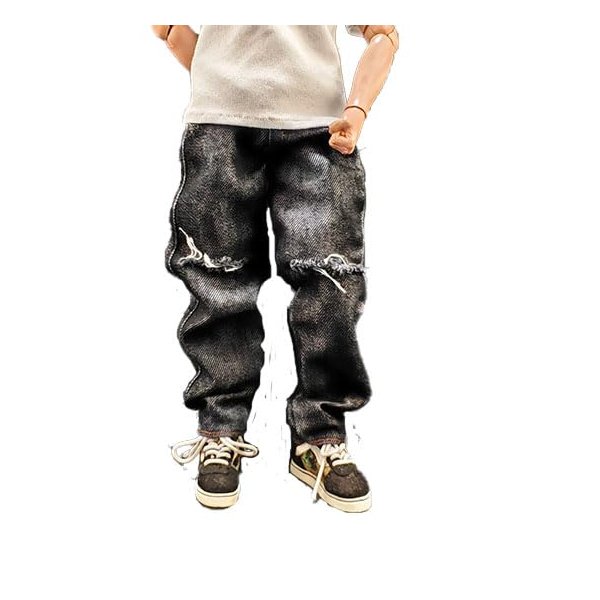 Meetoget 1/6 Scale Male Figure Doll denim ripped jeans pants Clothes for 12 inch Action Figure PM104US,ripped black