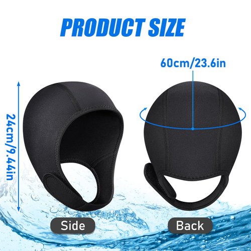 TOBWOLF Diving Hood, 2.5mm Neoprene Dive Cap Surf Cap, Stretchable Diving Cap with Chin Strap, Thermal Wetsuit Hood Cap, Surfing Hood for Water Sports, Swimming Kayaking Snorkeling Sailing Canoeing