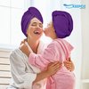 KEEPOZ Hair Towel Wrap Quick Dry 100% Cotton Super Absorbent Turban Head Wrap for Women with Button, Non Microfiber Anti Frizz Hair Products, Hair Cap for Curly, Long Hair (Purple Check, 2 Pcs)