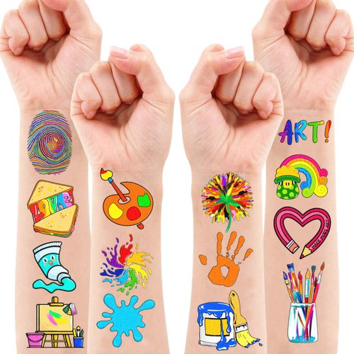 104 PCS Art Artist Paint Brushes Temporary Tattoos Birthday Party Decorations Supplies Favors Sip and Paint Multicolor Art Painting Colorful Decor Stickers For Girls Boys Gift School Prizes Rewards