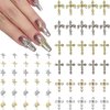 Kurilai 60pcs Cross Nail Charms for Acrylic Nails Accessories, 3D Star Nail Decorations for Nail Art, Cross Metal Pearl Rhinestones Nail Decor for Women Girl DIY Jewelry Cellphone Crafts(Gold+Silver)