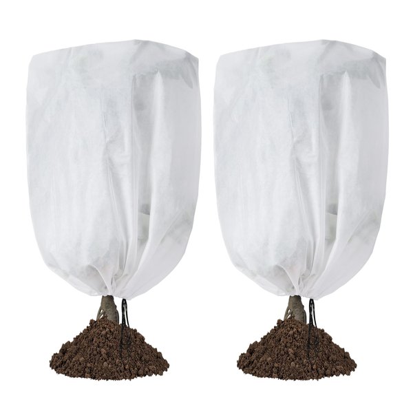 Garutom 2-Pack Plant Covers Freeze Protection 48" x 72" 2.2 oz, Frost Cloth Plants Jacket Drawstring Tree Cover for Outdoor Plants, Shrub Potted Plants Winter