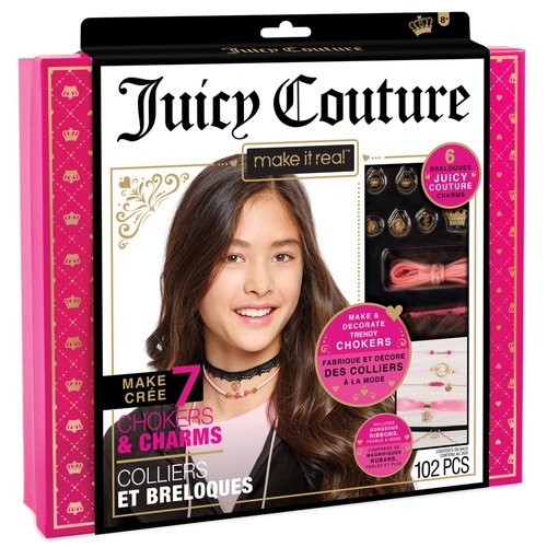 Make It Real Juicy Couture: Chokers & Charms Kit - Create 7 Unique Necklaces, 102 Pieces, 7 Trendy Chokers, 6 Juicy Charms, Tweens & Girls, Elastic Fitted Necklaces, DIY Bead Jewelry Kit, Ages 8+