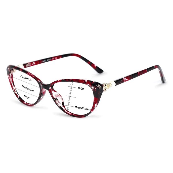 OCCI CHIARI Progressive Multifocus Women Cateye Reading Glasses Anti Blue Light Reader Spring Hinges (W+Red, 3.00)