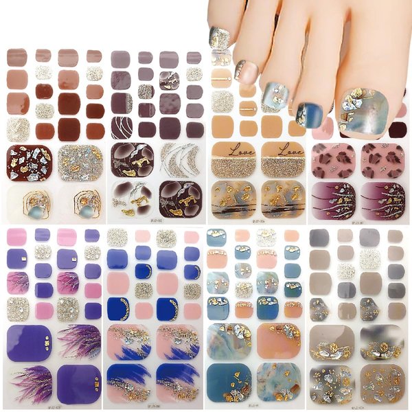 8Sheets Marble Toe Nail Polish Strips Stickers Self-Adhesive Nail Decals Nail Supplies Semi Cured Toenail Gel Strips Stickers Marble Foil Designs Full Nail Wraps Toe Nail Polish Sticker for Women