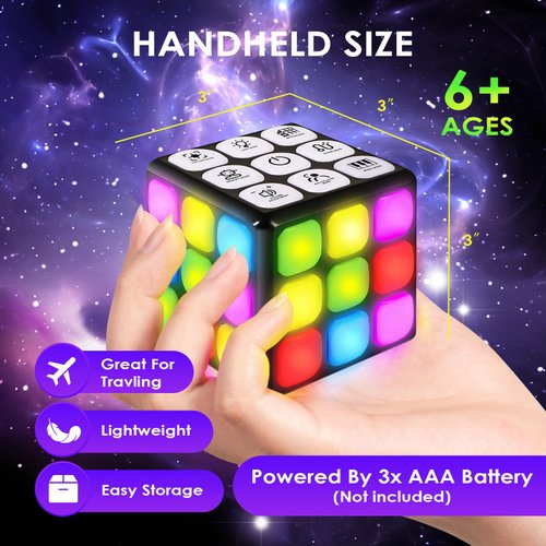 SUPER JOY Electronic Handheld Game - 7 Funny Brain & Memory Game Cube, Cool Toy Sensory Games for Boys & Girls - Christmas/Birthday Gifts for 6-12+ Years Old Children