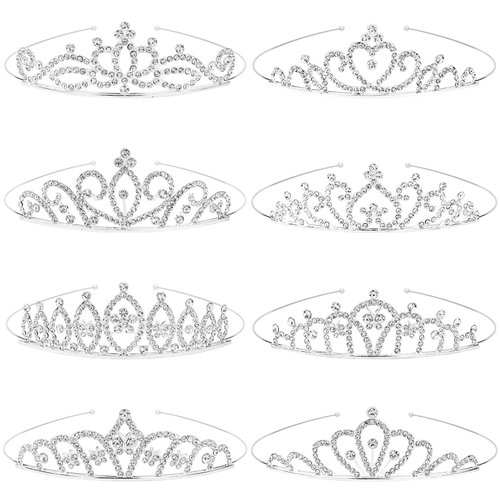 Araluky 8 Pack Princess Crown Rhinestone Tiara for Little Girls Tiaras for Women Bulk Silver Crowns for Women Tiaras for Girls Crowns for Kids Women Birthday Christmas Party Bridal Wedding Prom