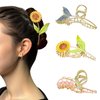 COSDAD 3PCS Cute Hair Claw Clips - Non-Slip Metal Flower Clips for Women with Thick Hair - Strong Hold Hair Accessories for Girls - Sunflower, Bell orchid, Fishtail Flower Designs