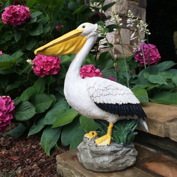 homestyles 20 in. Pelican on Ocean Coastal Rock Collectible Beach Statue-Natural Finish
