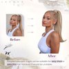 LaaVoo Ponytail Hair Extensions Human Hair Blonde Ponytail Extension Human Hair Wrap Around Brown Hair Extensions Ponytail Real Human Hair Ash Brown Highlight Light Blonde Short 12 Inch 70g