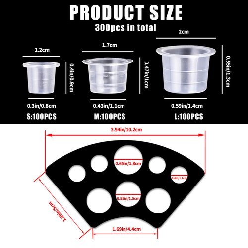 UPTATSUPPLY Tattoo Ink Cups 300Pcs Mixed Size with 2 Cups Holders Permanent Makeup Pigment Clear Holder Container Cap Tattoo Accessory