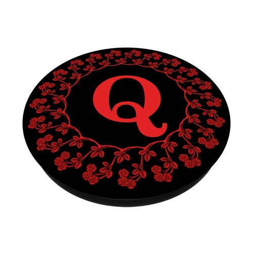 Cell Phone Pop Up Holder,Cute Red Rose Floral Letter Q Black PopSockets PopGrip: Swappable Grip for Phones & Tablets