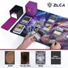 ZLCA Card Deck Box for MTG Cards with 2 Dividers, Card Storage Box Fits 100+ Single Sleeved Cards, PU Leather TCG Card Deck Case Holder for Magic Commander Yugioh (Black&Purple,Ring)