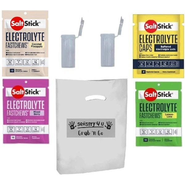 SENSORY4U Grab and Go Gift Set SaltStick with New Fastchews Flavors and Race Ready Tubes - Lemon Lime Coconut Pineapple and Mixed Berry Plus Electrolyte Capsules